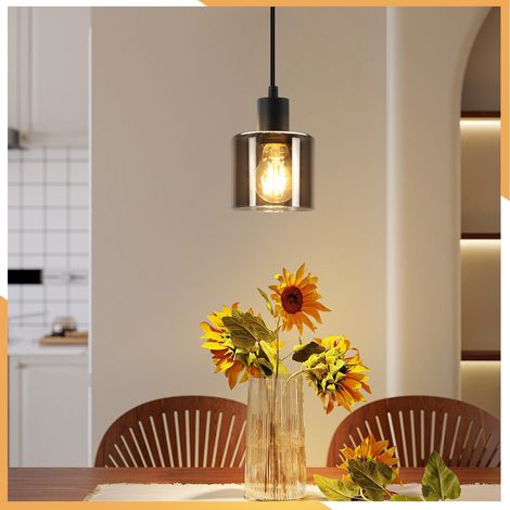 ZMH Suspension de table à manger Vintage -Lustre Abat-jour suspendu en verre rétro avec douille E27, 1 flamme, lampe de table à manger de style industriel en noir, suspensions (1/5)