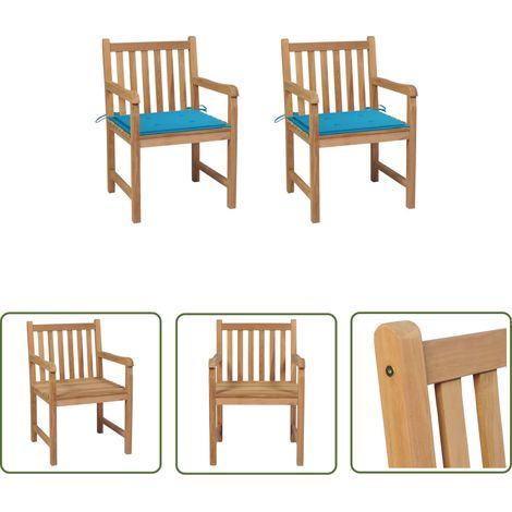 Furniture Limited - Chaises de jardin lot de 2 et coussins bleu (1/5)