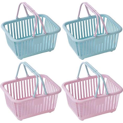 Lot de 4 petits paniers en plastique avec poignées, idéaux pour la salle de bain, la cuisine, la salle de jeux et les courses.-16.00X13.00X8.80CM (1/4)