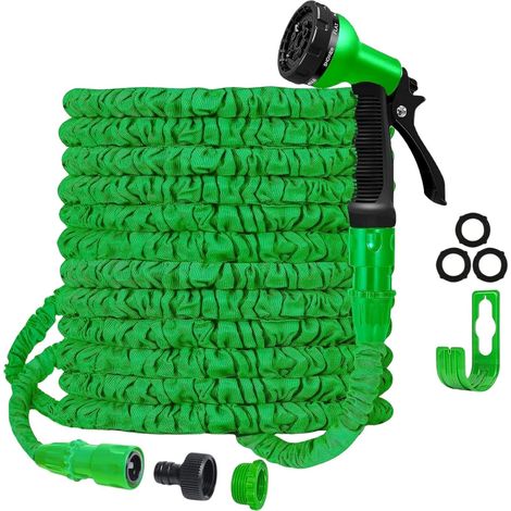Tuyau d'arrosage flexible extensible avec raccords de 1,9 cm, 1,27 cm, buse de pulvérisation 8 fonctions, bleu ou vert, 15 m (1/5)