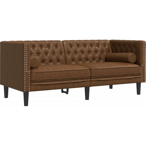 Canapé  Sofa Chesterfield avec traversins 2 places similicuir daim