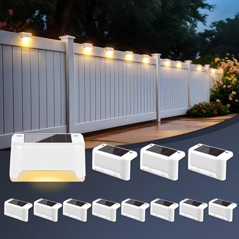 Lot de 12 lampes solaires d'escalier d'extérieur, éclairage solaire extérieur, lampes solaires étanches pour clôtures, escaliers, marches, jardin (blanc, blanc chaud)-AquaForge (1/5)