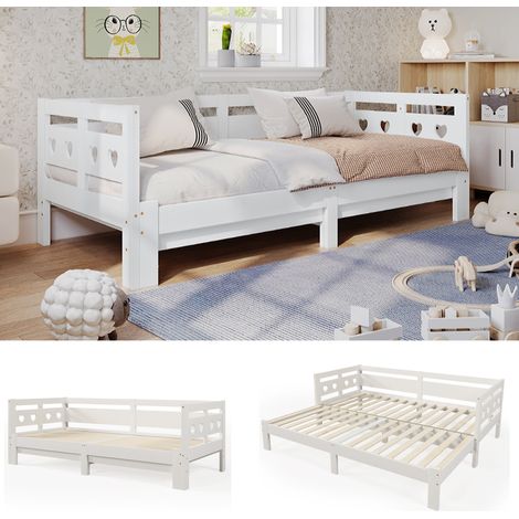 CAIziLit de jour extensible 90x200 cm en pin blanc avec lit gigogne et sommier (1/5)
