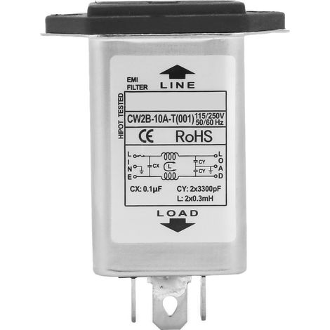 CW2B-10A T (001) Filtre d'alimentation EMI avec douille de fusible 2 en 1, sécurité unique 125/250 V