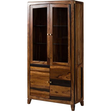 ANCONA 235 Vitrine en bois de sheesham - laqué / brun foncé 100x45x200