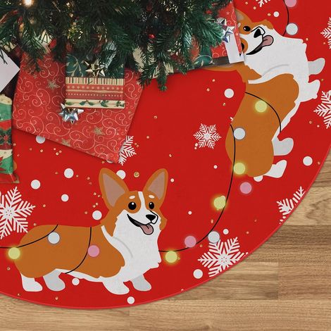 Falda roja para árbol de Navidad, falda para árbol con diseño de Corgi, falda de invierno de 120 cm para perros, decoración navideña para interiores y exteriores. (1/5)