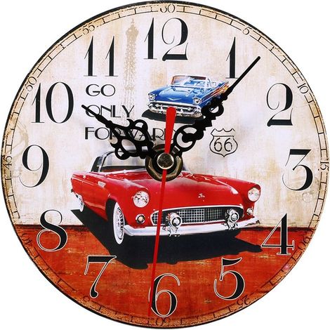 Horloge Murale Rétro en Bois Style Vintage, Décoration Intérieure pour Salon et Bureau, Lot de 2 Pièces (1/2)