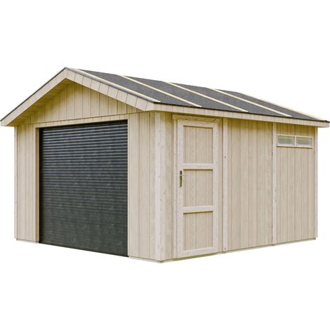 PREMIUM QUALITY garage 13 m² - L378xl412 cm - garage for motorcycles, bicycles, gardening machines - LP Smartside Panel Construction - Timbela M990B garden shed (1/5)