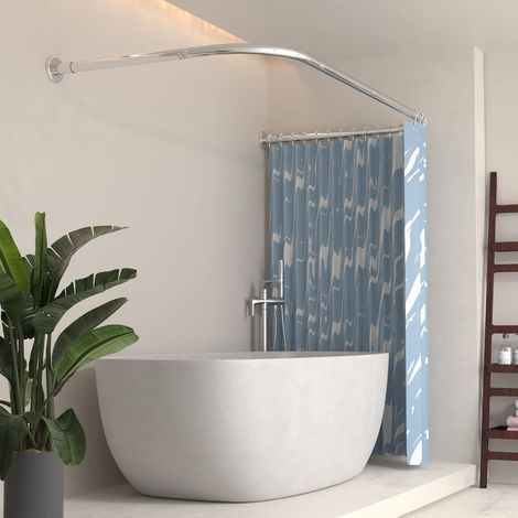 U tringle rideau douche,75x170x75cm,acier inoxydable,24anneaux,argent (1/5)