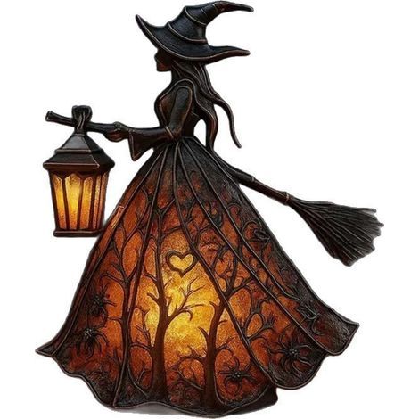 Hexenlaterne als Tischlampe, Hexenfigur aus Kunstharz mit LED-Licht, Vintage-Dekolampe für Halloween, gruseliges Nachtlicht (1/5)