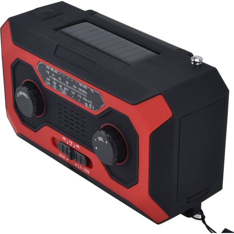 Handkurbel-Notfallradio mit AM/AM-Umschaltung, Batterieanzeige, Taschenlampe, Solar-Powerbank für Camping, Rot, US-Version (1/5)