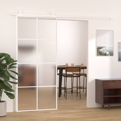 vidaXL Porte coulissante Verre ESG dépoli et aluminium 90x205 cm Blanc (1/5)