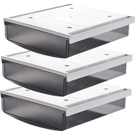 3X 3,5L Tiroirs Sous Bureau, 24x21x8cm Autocollant Boîte à Tiroirs Cachée, Organisateur Boîte de Rangement pour Bureau/Meuble/Bibliothèque/Armoire de Cuisine, 3 Unités Givré Noir TKD8606 (1/5)