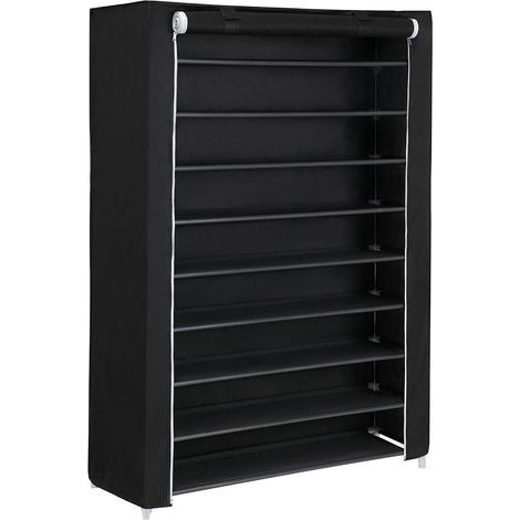 Armoire étagères à chaussures 10 couches noir 100 x 28 x 162 cm tubes métalliques (1/2)
