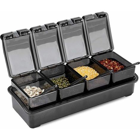 BelleRise - Un ensemble de quatre pots à épices de cuisine, comprenant quatre cuillères et des pots à épices transparents. (1/5)