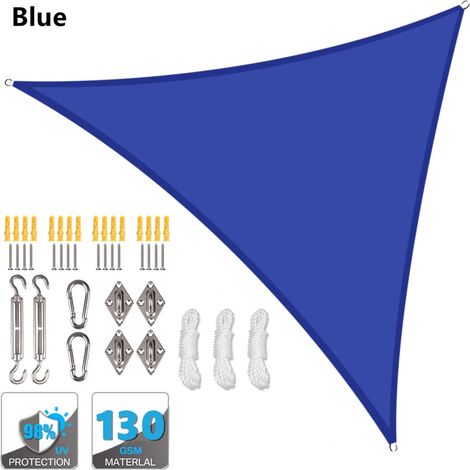 (Bleu, accessoires de montage inclus, 200 x 200 x 200 cm) Auvent triangulaire étanche, pergola d'extérieur, voile d'ombrage pour terrasse de jardin et piscine (1/5)