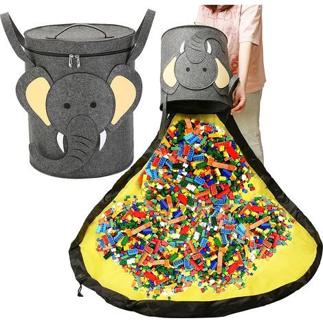 Sac de rangement pour jouets, gris (1) Tapis de jeu Boîte de rangement pour jouets Tapis Lego Boîte de rangement Jouets (1/5)