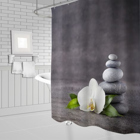 Rideau de douche à motif pierre, rideau en tissu lavable avec crochets, rideau de salle de bain décoratif, pierres, rideaux de douche 3D L90 x H180 cm