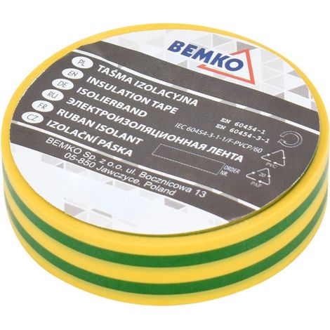Lot de 10 Rubans Isolants PVC 19mm x 20m - Jaune/Vert - Épaisseur 0,13mm - Électricité et Bricolage