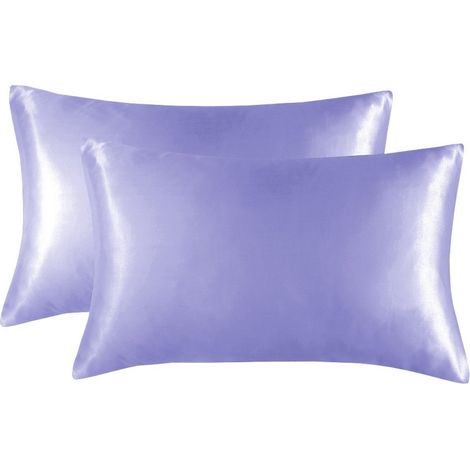 Ensemble de deux taies d'oreiller en soie glacée, avec une fermeture éclair invisible, douces pour les cheveux, souples et lisses, au toucher soyeux, 50 x 70 cm, Violet. (1/4)