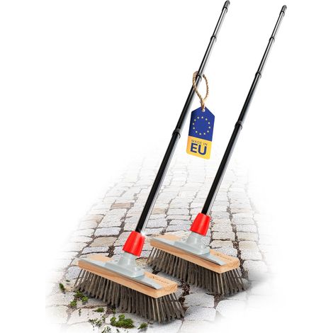 Brosse métallique robuste Novaliv 2X avec manche - balai en acier avec manche en 4 parties, élimination efficace de la mousse, balai de rue, pour