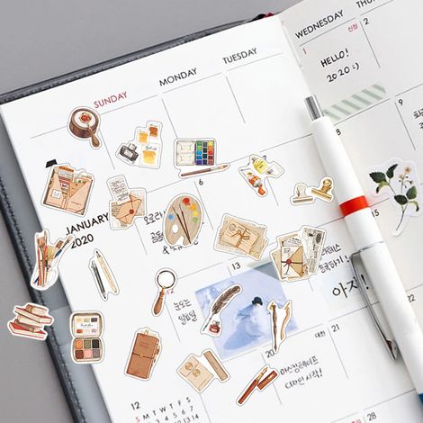 Infeel.Me PET Stickers - Série Agenda Quotidien, Stickers Décoratifs et Frais pour Journal, 40 Pièces, Maison de Livres et de Peinture (1/5)