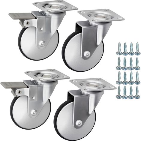 SOTECH Set Möbelrollen LINDAU Ø 75 mm silbergrau/schwarz 2 x mit und 2 x ohne Bremse (Feststeller) inkl. Schraubenset Belastbarkeit bis 140 kg (35 kg pro Lenkrolle) (1/5)