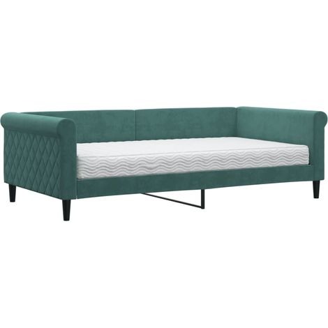vidaXL Divano Letto con Materasso Verde Scuro 100x200 cm in Velluto (1/5)