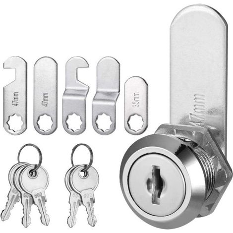 Set di 10 serrature cilindriche per cassette postali con chiave – serrature cilindriche per cassetti, armadietti e contenitori – include 5 diverse piastre di montaggio