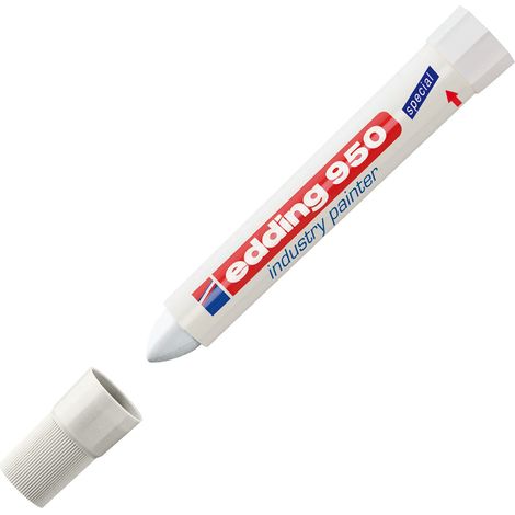 Edding 950 Marcatore a Cera, Bianco, 10Pz, Punta Tonda 10 mm, Marcatore per Scrivere su Metallo, Rocce, Legno, Superfici Ruvide o Umide, Permanente, Impermeabile (1/2)