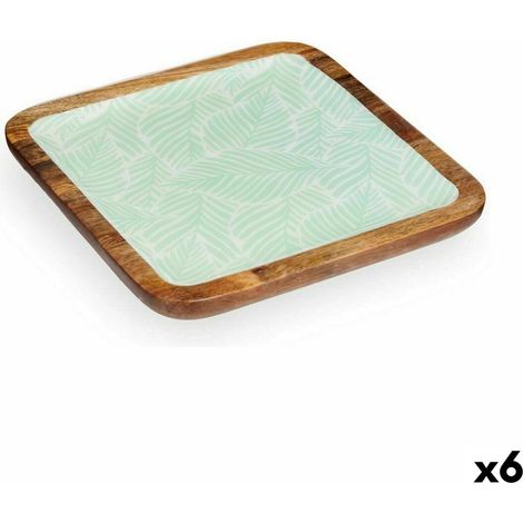 Tischdekoration Gift Decor Weiß Braun grün Polyester Harz Mango-Holz 25 x 25 cm 25,4 x 2,54 x 25,4 cm Pflanzenblatt (6 Stück)