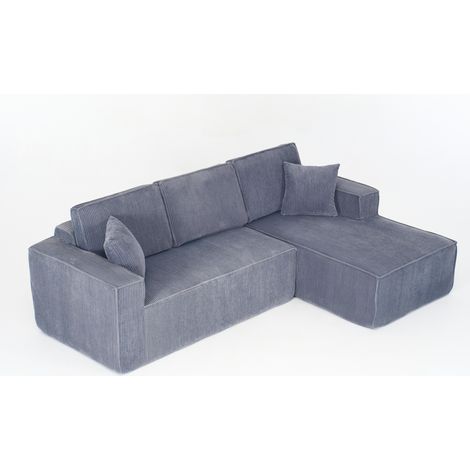 Sofá esquinero modular en L de corduroy gris con chaise longue y 2 cojines HOMVRA (1/5)