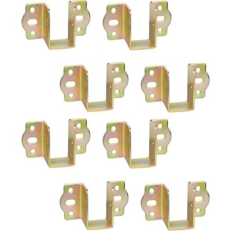 Support Fixation Rail Lit Solive Bois Connecteur Cadre Métal Chromé Jaune 8 Pièces