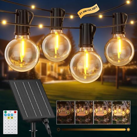Guirlande Solaire Exterieur, 31.5M/103.4Ft Guirlande Lumineuse Solaire avec 40+1 G40 Ampoules et 78 Perles LED, 19 Modes Étanche IP44 Guirlande Guinguette Extérieur pour Jardin Terrasse Mariage Fête (1/5)