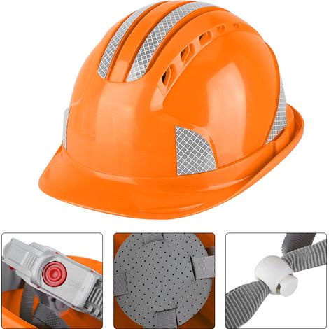 Casque de chantier ventilé en ABS avec bandes réfléchissantes (orange)