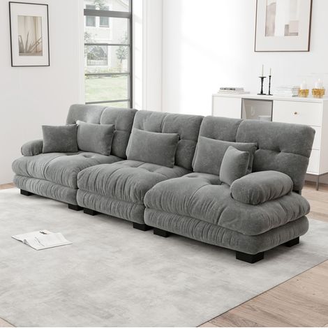 Modulares Ecksofa 3-Sitzer, tiefe Sitzfläche, graues Chenille HAVRYA (1/5)