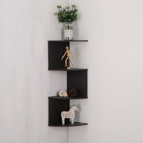Étagère d’angle murale noire à 4 niveaux, rangement vertical peu encombrant, bibliothèque d’angle pour salon, chambre, bureau et cuisine (1/4)