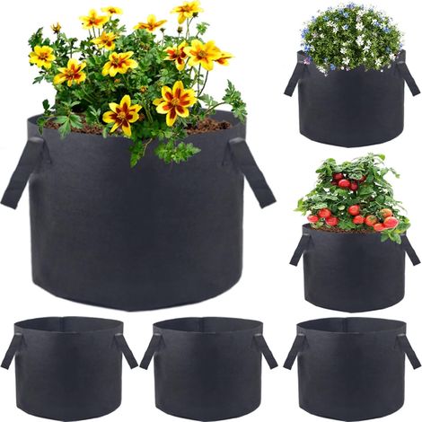 Lot de 6 sacs de culture de légumes, sacs de culture de plantes de 50 litres, en tissu épais respirant non tissé avec poignées pour intérieur et extérieur pour légumes, fleurs, tomates, fraises (1/5)