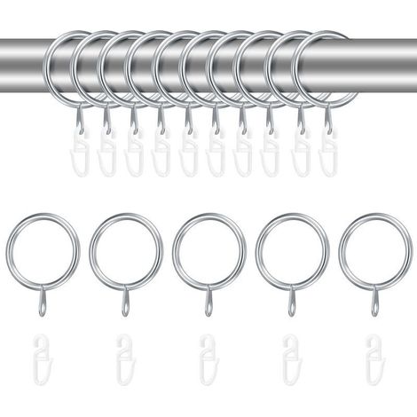24 Pièces Argent Anneaux de Rideaux en Métal et Crochets en Plastique - 30 mm Diamètre Intérieur pour Suspendre Douche Porte Fenêtre Tringles à Rideaux (1/5)