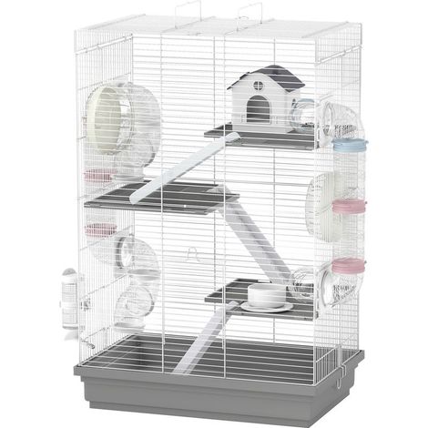 Cage à hamster 4 niveaux et 16 tubes avec maisonnette rampe accessoires en métal plastique 47 x 30 x 70 cm grise (1/5)