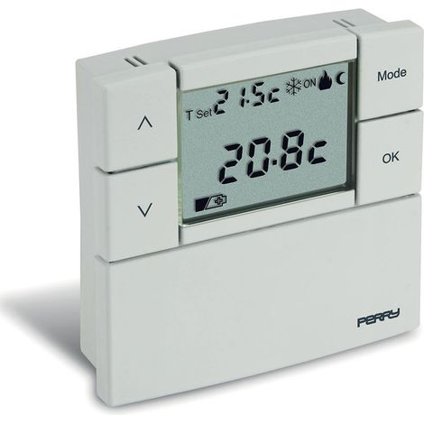 Thermostat Numérique 3v Série ''ZEFIRO'' 84x84mm Blanc Perry