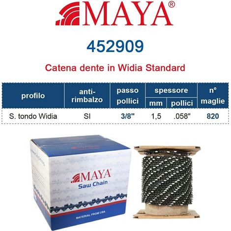 Rotolo Catena Motosega 3/8" - 1,5 mm .058" - 820 maglie S.tondo Widia con antirimbalzo 452909