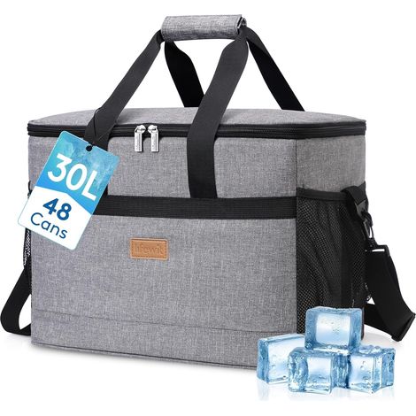 Lifewit 30L Large Size Soft Insulated Cooler Bag, Portable Frozen Shopping Bags for Travel, Picnic, Camping, Beach, Grey (1/5)