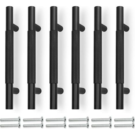 Set di 6 maniglie per cassetti nere, diametro 150 mm, interasse 96 mm. (1/5)