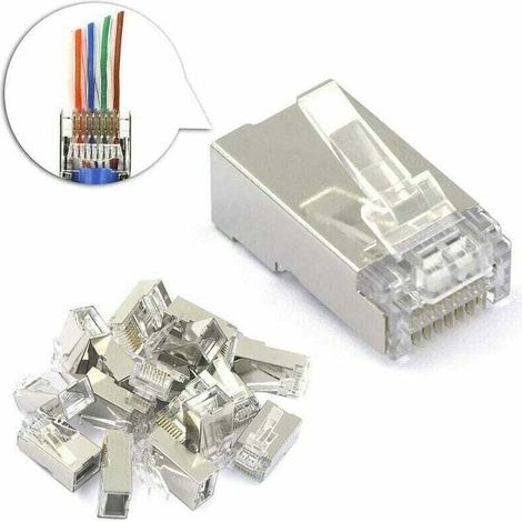 Packung mit 25 Cat6 RJ45-Steckern, vernickelte, geschirmte Steckerspitzen, 8P8C, für Ethernet-Modularstecker (1/4)