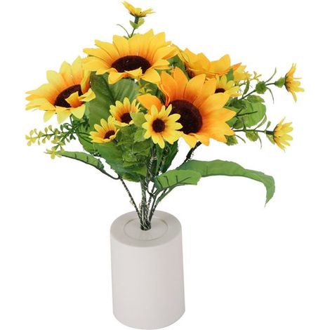 Lámpara de mesa LED decorativa con forma de girasol y flores artificiales, ideal como luz ambiental nocturna en dormitorios y salas de estar. (1/3)