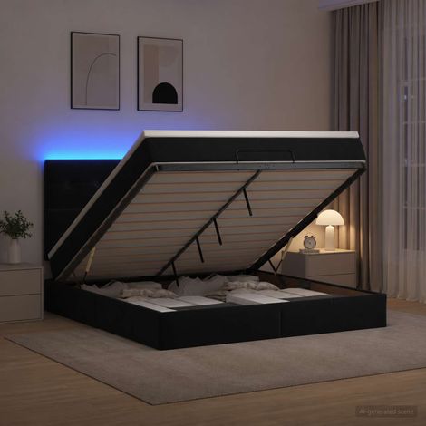 Lit coffre avec matelas et LED Noir 140 x 190 cm Velours (1/5)