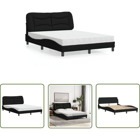 The Living Store Bett mit Matratze Schwarz 140x200 cm Stoff - Bettsofa - Doppelbett - Boxspringbett - Lattenrost - Schlafzimmermöbel (1/5)