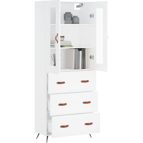 Buffet de Salle à Manger Haut Blanc 69,5x34x180 cm - Meuble de Rangement en Bois d'Ingénierie avec Design Moderne pour Cuisine et Salon (1/5)