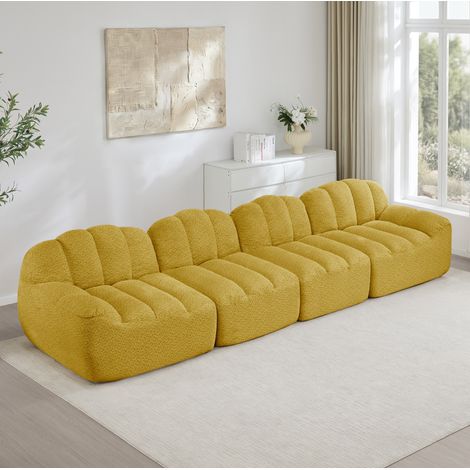 Sofá modular de 4 plazas con forma de concha 366 x 104 x 79 cm sin montaje amarillo HAVRYA (1/5)